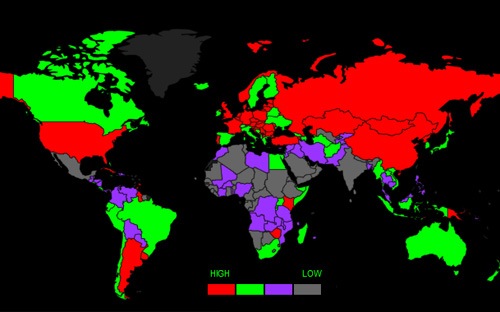 Bản đồ tử vong do ung thư trên thế giới 